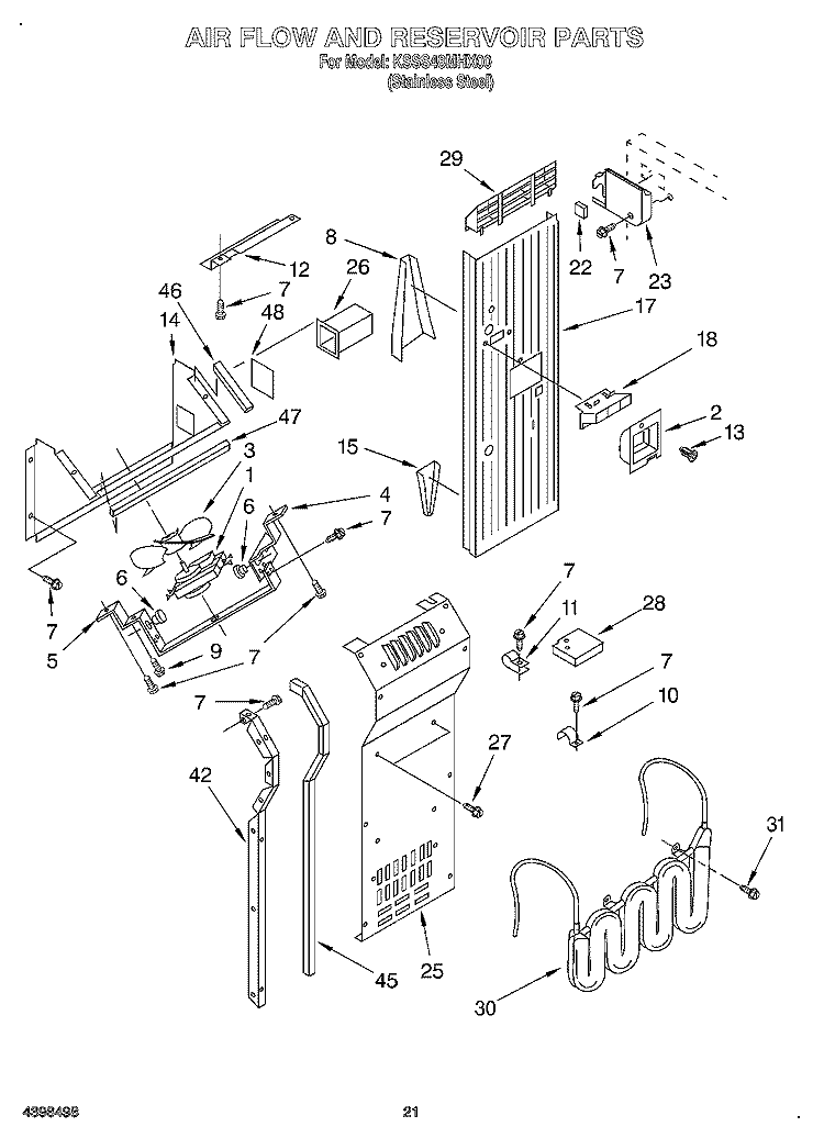 AIR FLOW AND RESERVOIR Diagram and Parts List for KSSS48MHX00  KitchenAid Refrigerator