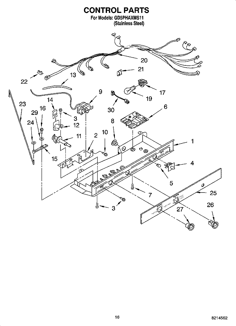CONTROL PARTS Diagram and Parts List for GD5PHAXMS11  Whirlpool Refrigerator