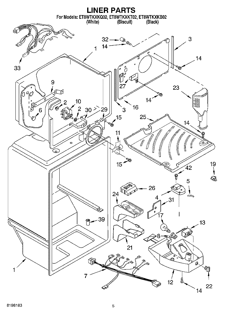 LINER Diagram and Parts List for ET8WTKXKB02  Whirlpool Refrigerator