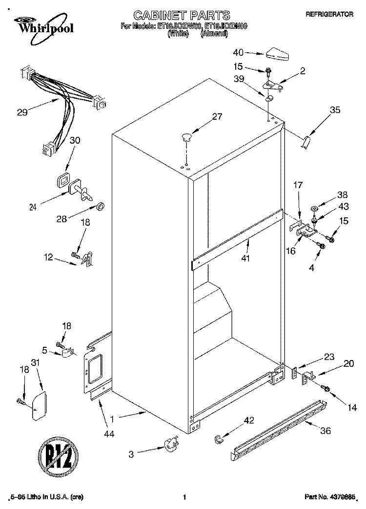 CABINET Diagram and Parts List for ET18JKXDW00  Whirlpool Refrigerator