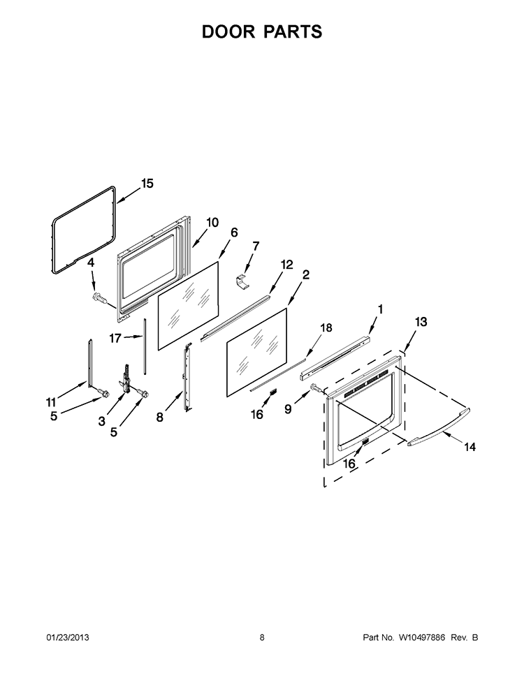 DOOR PARTS Diagram and Parts List for KERS202BSS0  KitchenAid Range