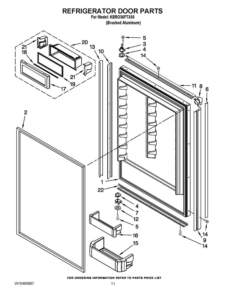 REFRIGERATOR DOOR PARTS Diagram and Parts List for KBRO36FTX05  KitchenAid Refrigerator