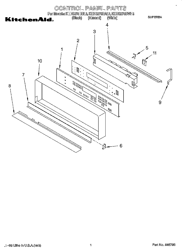 CONTROL PANEL, LIT/OPTIONAL Diagram and Parts List for KEBS278BBL3  KitchenAid Wall Oven