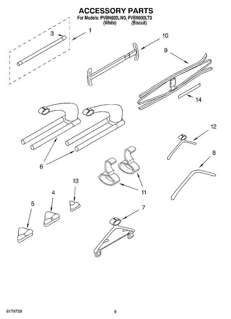 ACCESSORY Diagram and Parts List for PVBN600LW0  Whirlpool Cabinet