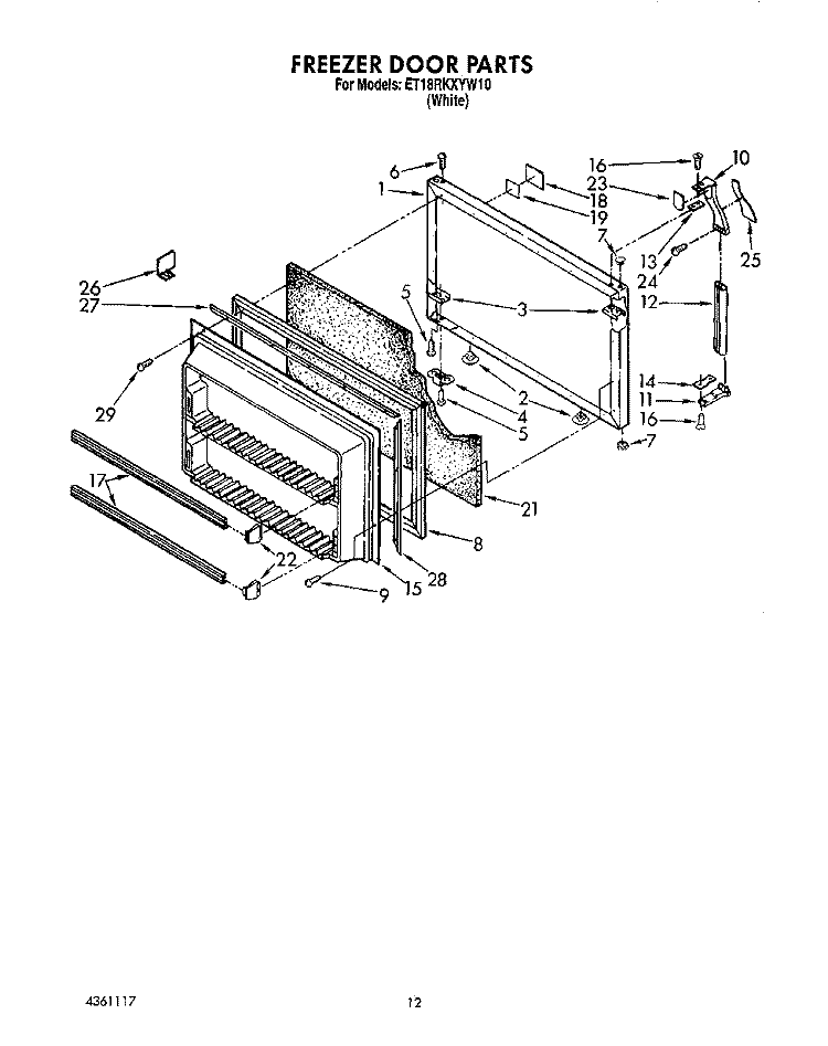 FREEZER DOOR Diagram and Parts List for ET18RKXYN10  Whirlpool Refrigerator