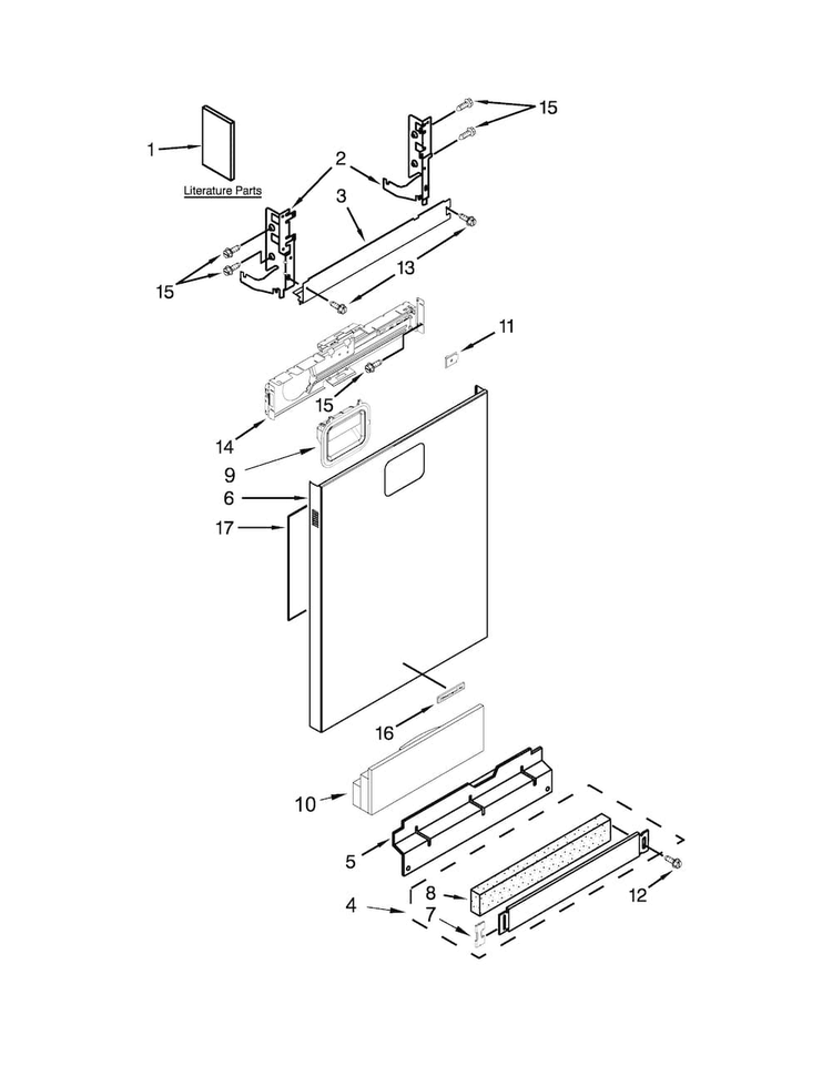 Door And Panel Parts Diagram and Parts List for KUDE60HXSS6  KitchenAid Dishwasher