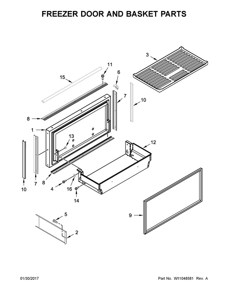 Freezer Door And Basket Parts Diagram and Parts List for KBBR206EPA01  KitchenAid Refrigerator