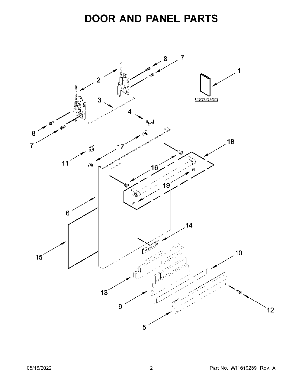 Door And Panel Parts Diagram and Parts List for KDTE104KPS1  KitchenAid Dishwasher