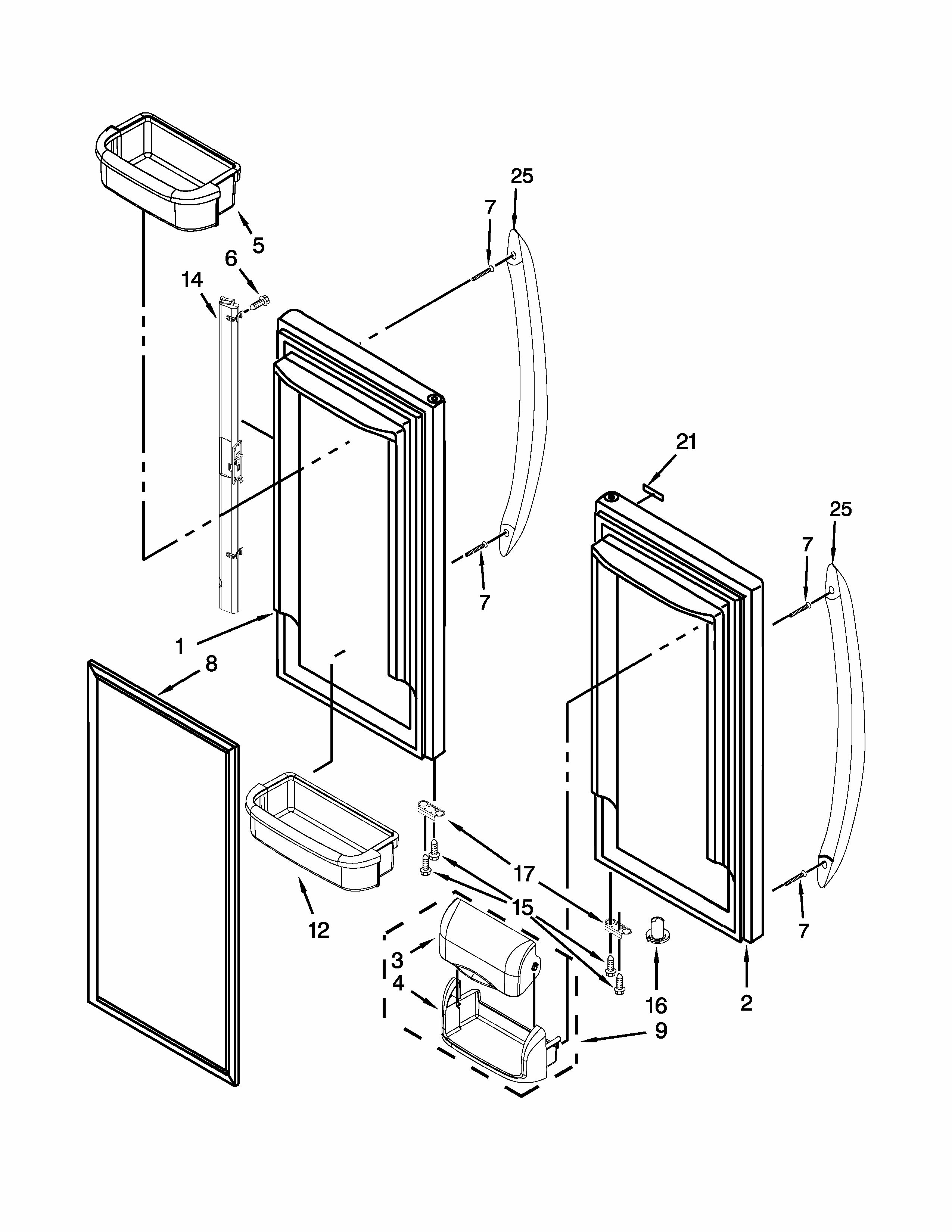 Refrigerator Door Diagram and Parts List for 59672009015  Kenmore Refrigerator