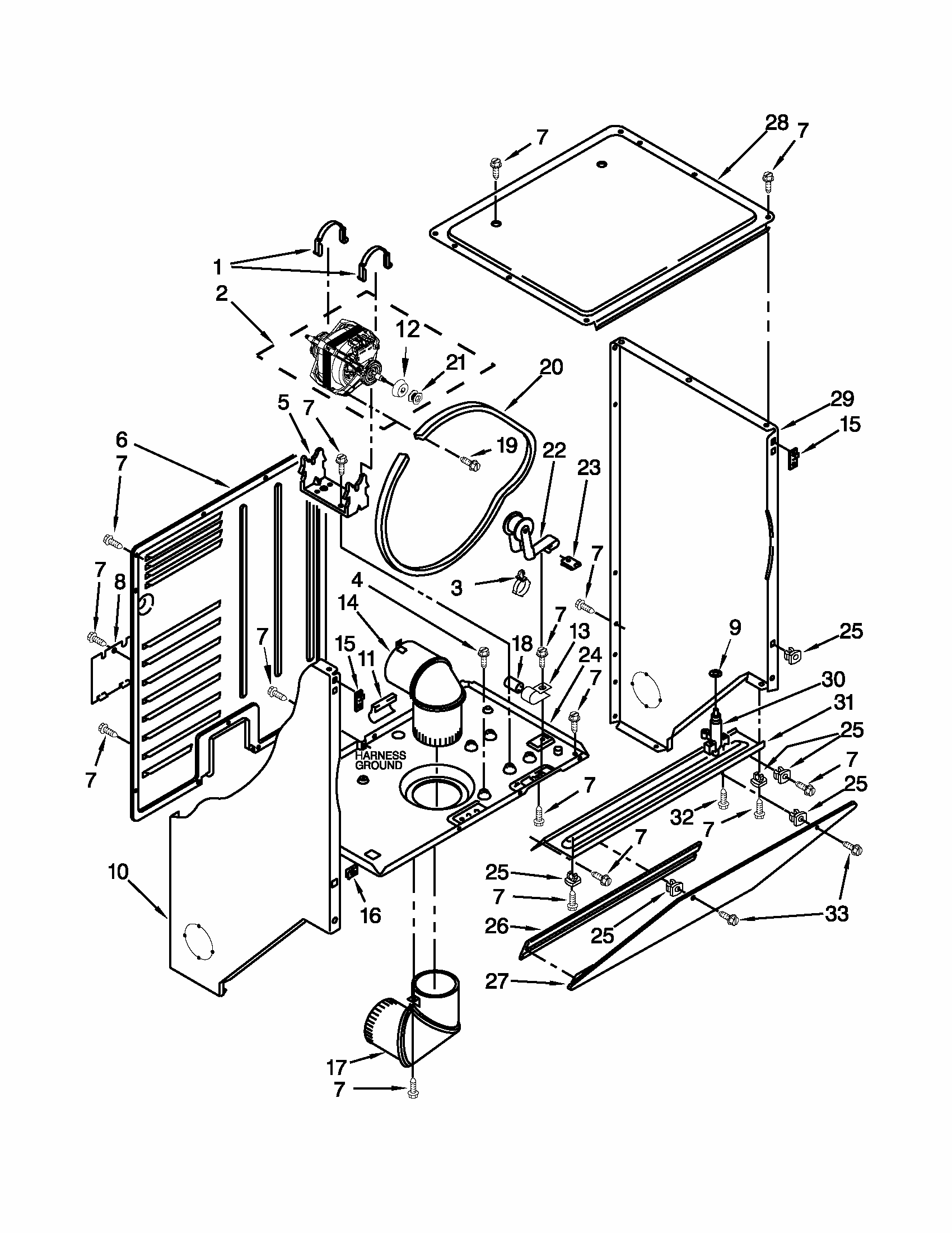 Dryer Cabinet And Motor Parts Diagram and Parts List for 1109875279B  Kenmore Washer Dryer Combo