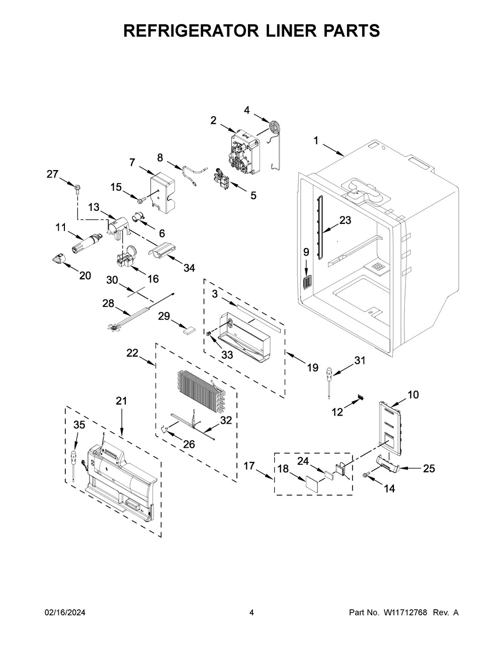 Refrigerator Liner Parts Diagram and Parts List for WRF954CIHZ05  Whirlpool Refrigerator