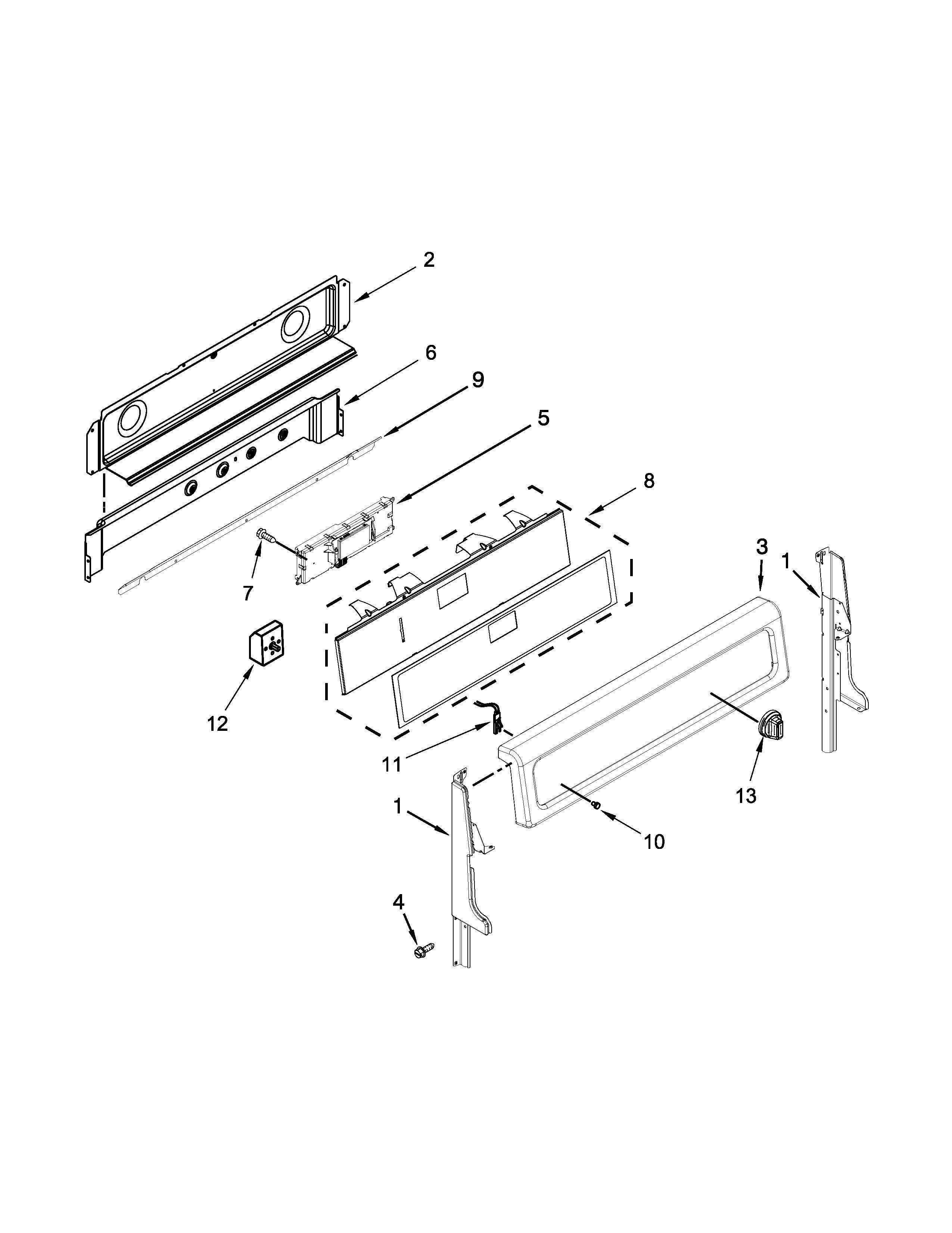 Control Panel Parts Diagram and Parts List for IES900DS02  Whirlpool Range