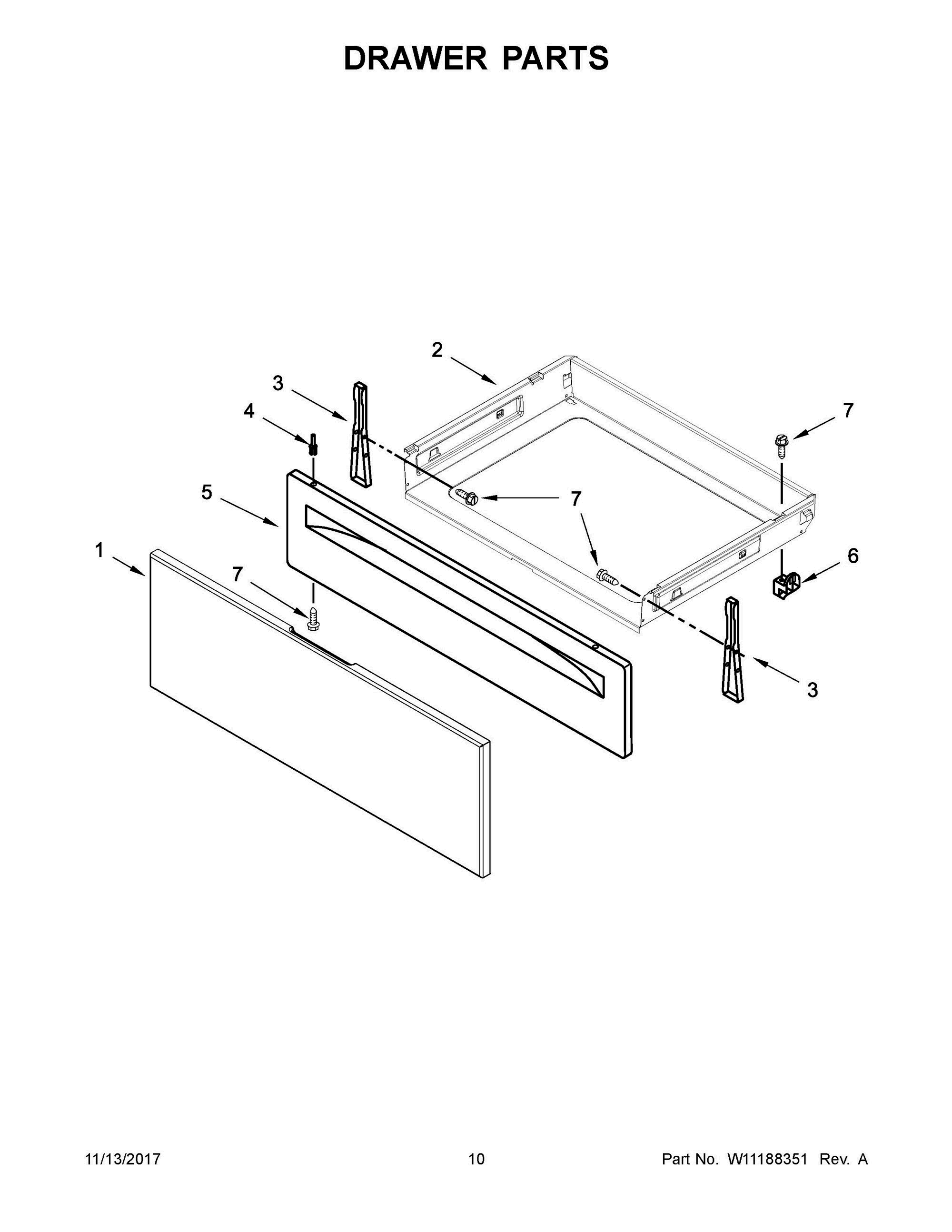 06 - DRAWER PARTS Diagram and Parts List for YWFE521S0HW0  Whirlpool Range