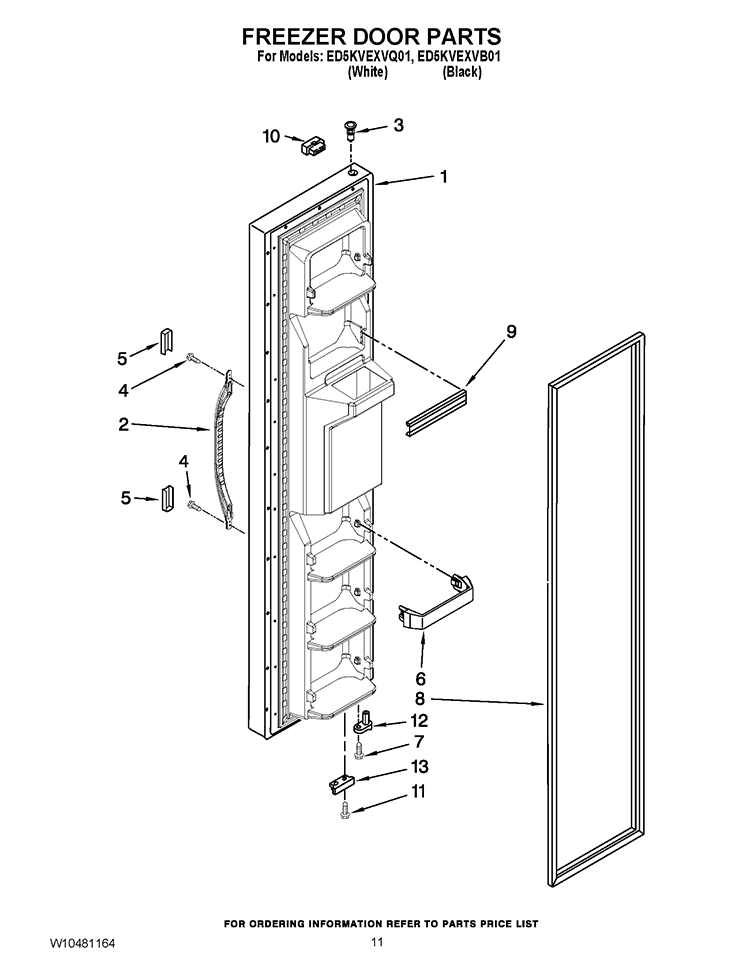 FREEZER DOOR PARTS Diagram and Parts List for ED5KVEXVB01  Whirlpool Refrigerator
