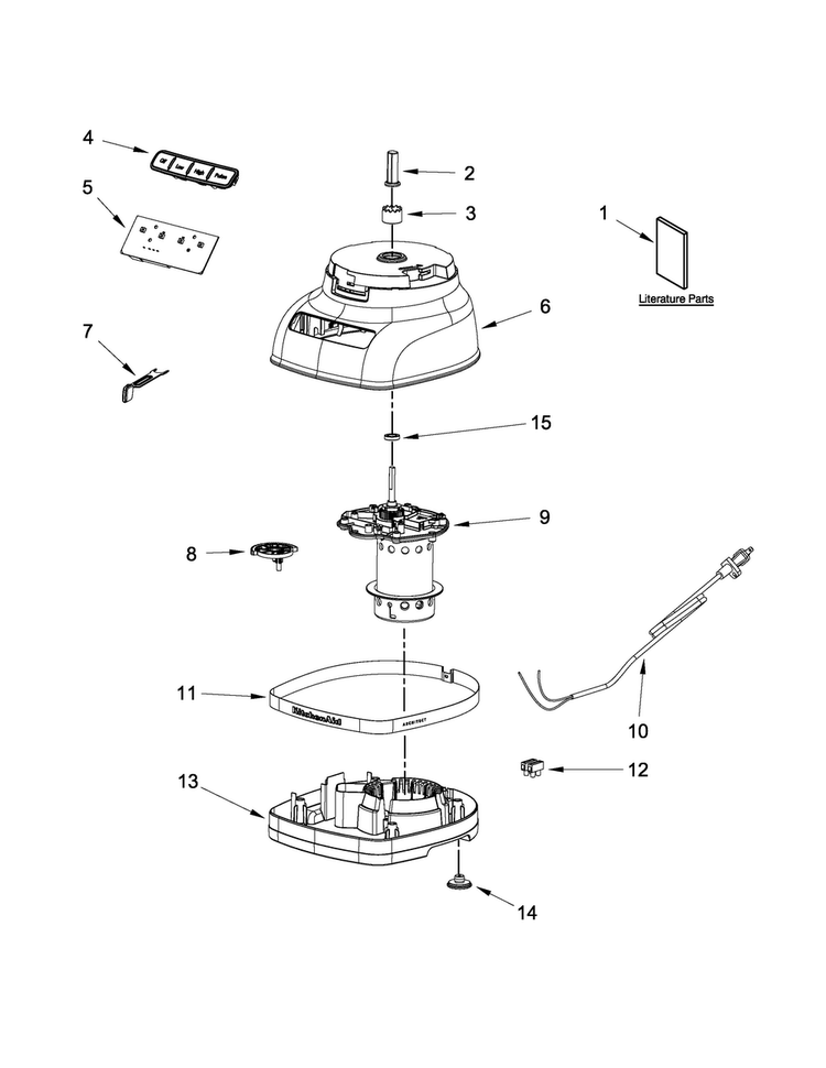 Motor And Housing Unit Parts Diagram and Parts List for 5KFP1444AFP0  KitchenAid Food Processor