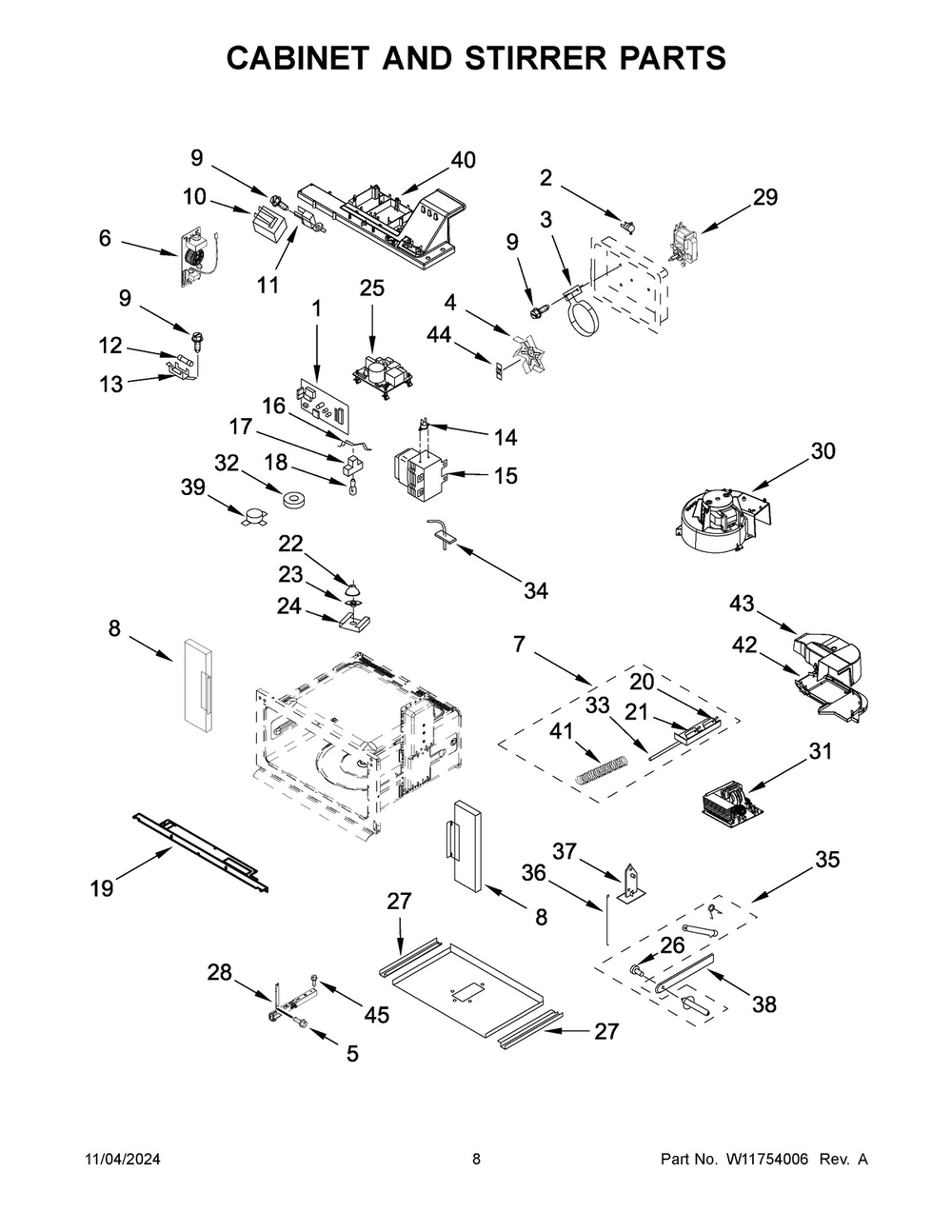 05 - Cabinet And Stirrer Parts Diagram and Parts List for JMC2430LL01  Whirlpool Microwave