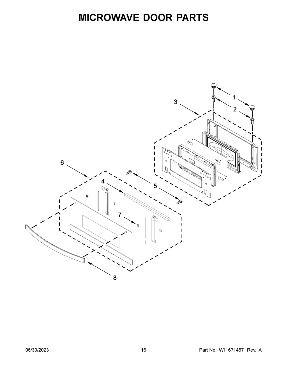 Microwave Door Parts Diagram and Parts List for WOEC7027PZ00  Whirlpool Microwave Oven Combo