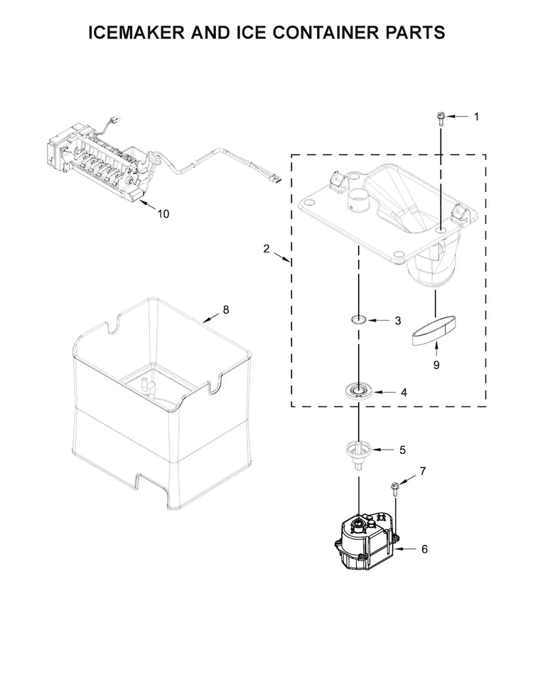 Icemaker And Ice Container Parts Diagram and Parts List for KRFF507EWH01  KitchenAid Refrigerator