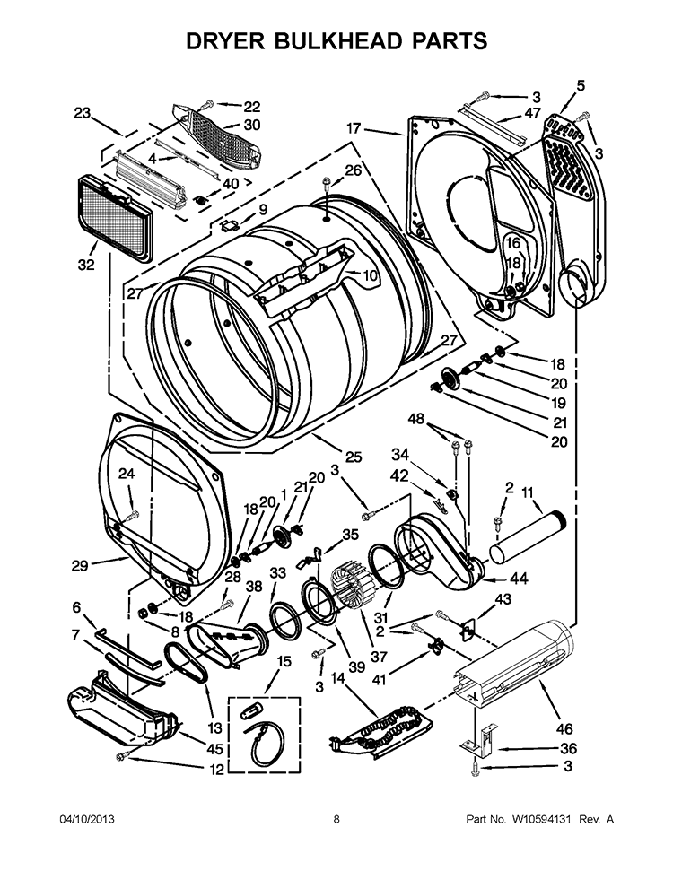 DRYER BULKHEAD PARTS Diagram and Parts List for WET3300XQ1  Whirlpool Washer Dryer Combo