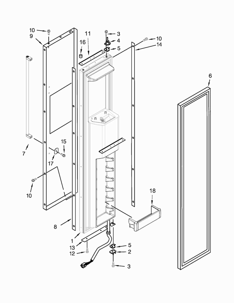 Freezer Door Parts Diagram and Parts List for KBSD618ESS00  KitchenAid Refrigerator
