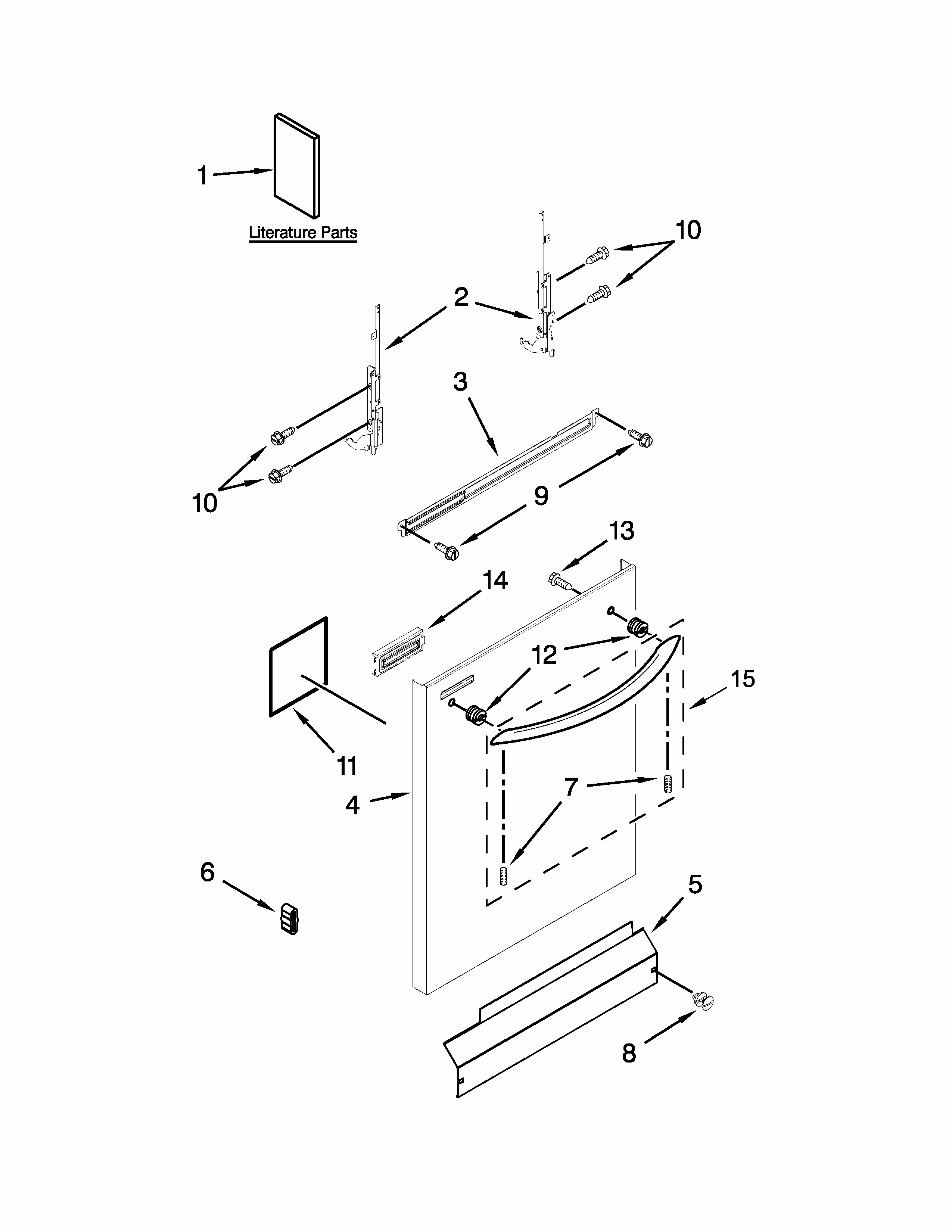 Door And Panel Parts Diagram and Parts List for 66513289K118  Kenmore Dishwasher