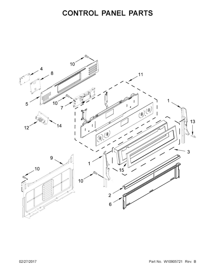 Control Panel Parts Diagram and Parts List for KFGS530ESS2  KitchenAid Range