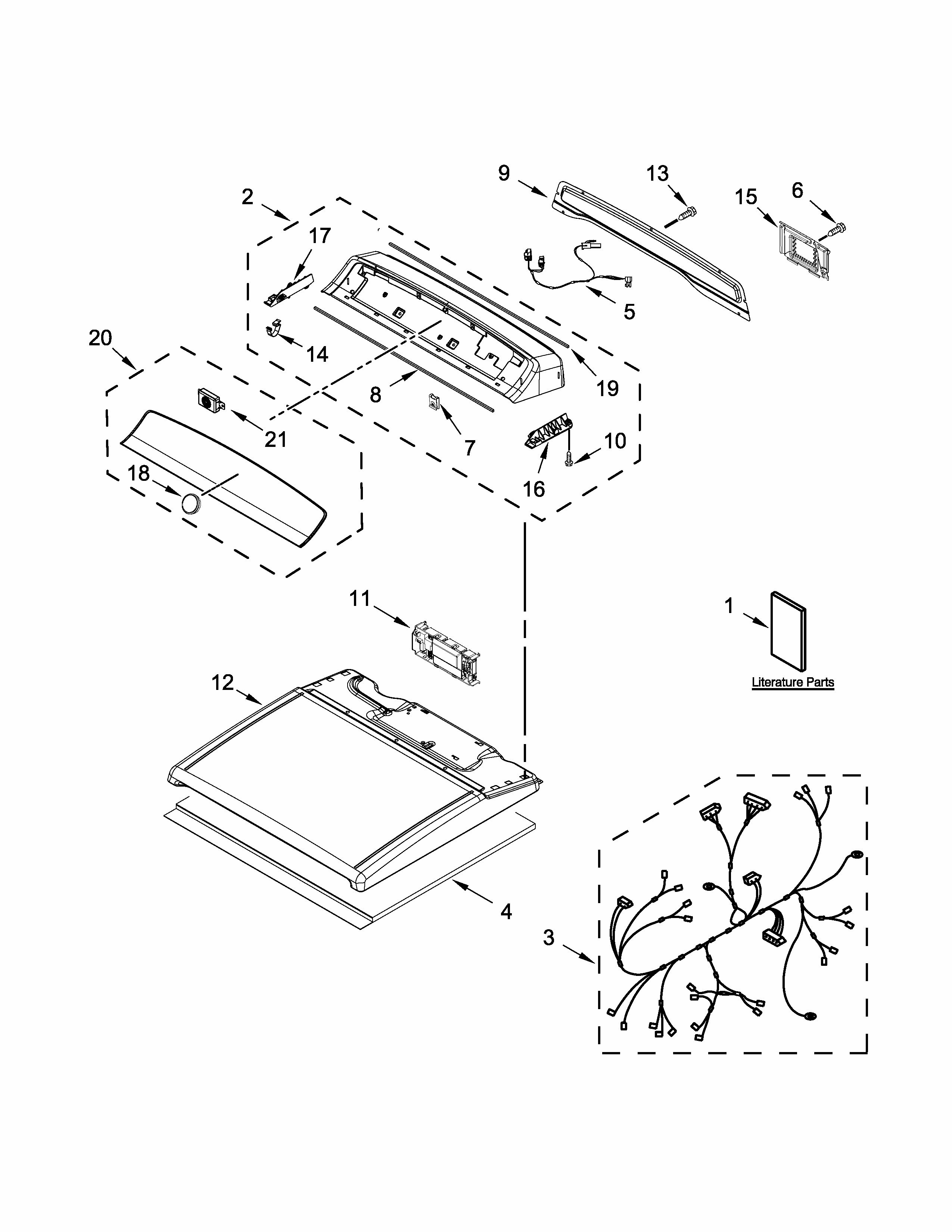 Top And Console Parts Diagram and Parts List for 11068133412  Kenmore Dryer