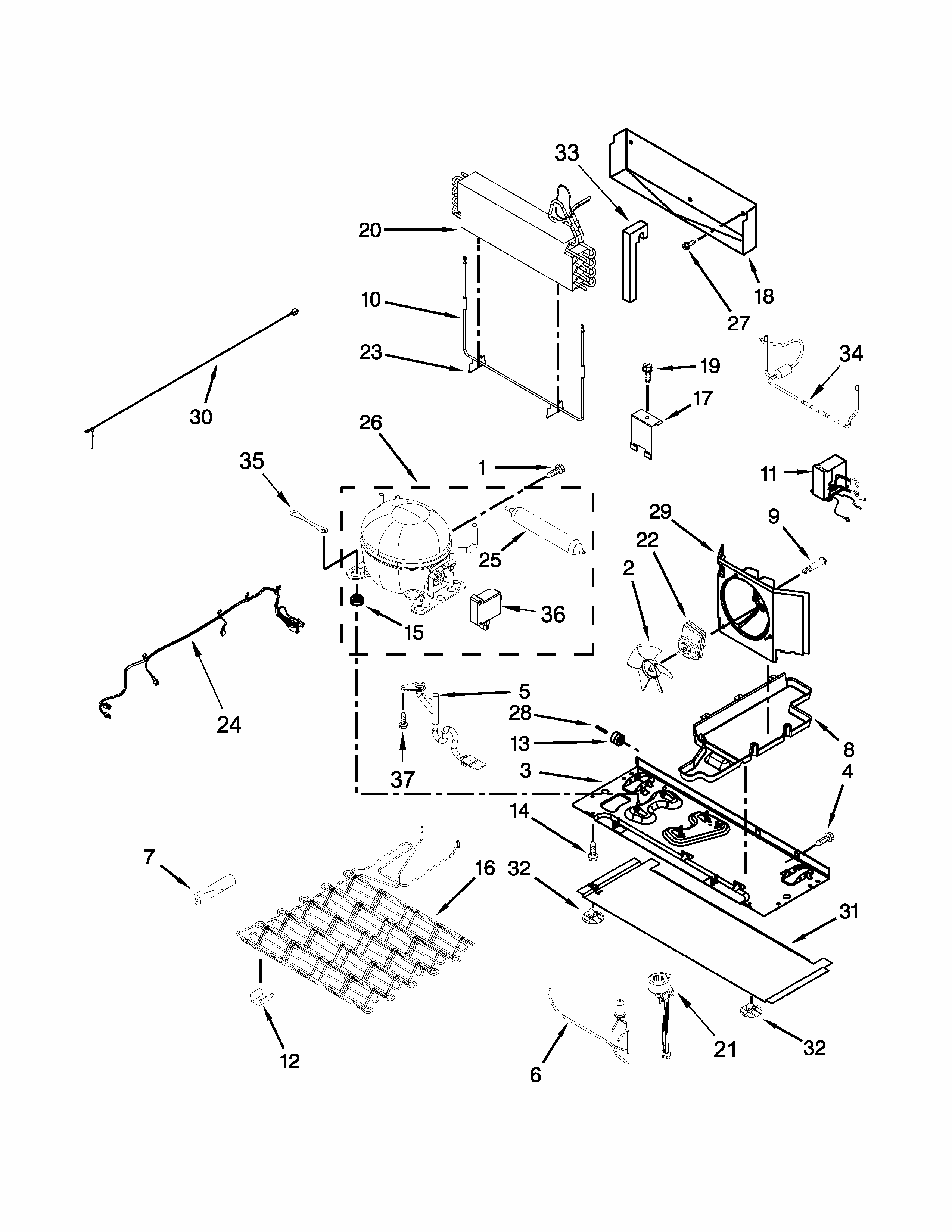 Unit Parts Diagram and Parts List for 59672383413  Kenmore Refrigerator