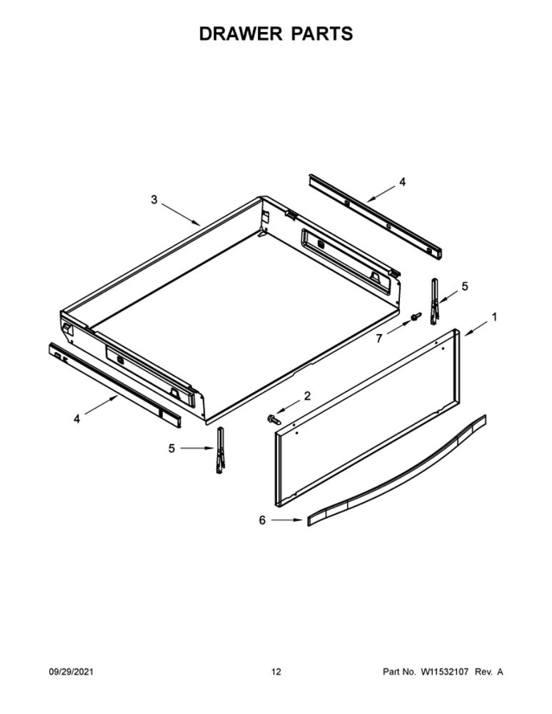 Drawer Parts Diagram and Parts List for WFG770H0FZ2  Whirlpool Range