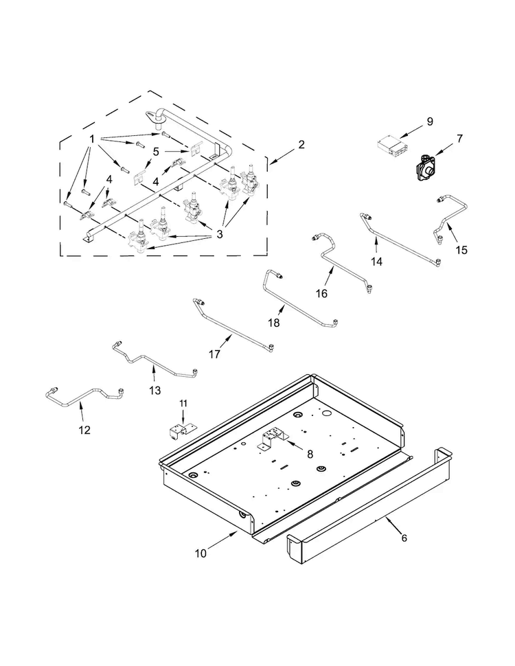 Burner Box, Gas Valves And Switch Parts Diagram and Parts List for KCGS956ESS02  KitchenAid Cooktop