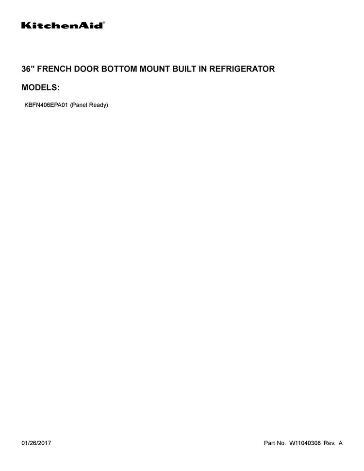 Cover Sheet Diagram and Parts List for KBFN406EPA01  KitchenAid Refrigerator