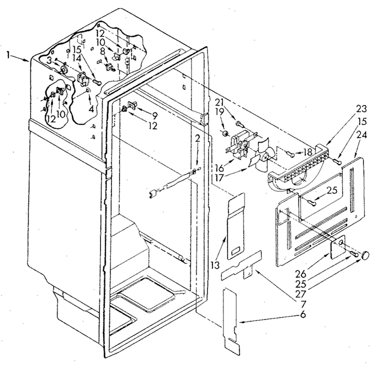 Liner Diagram and Parts List for ET18GKXSN07  Whirlpool Refrigerator