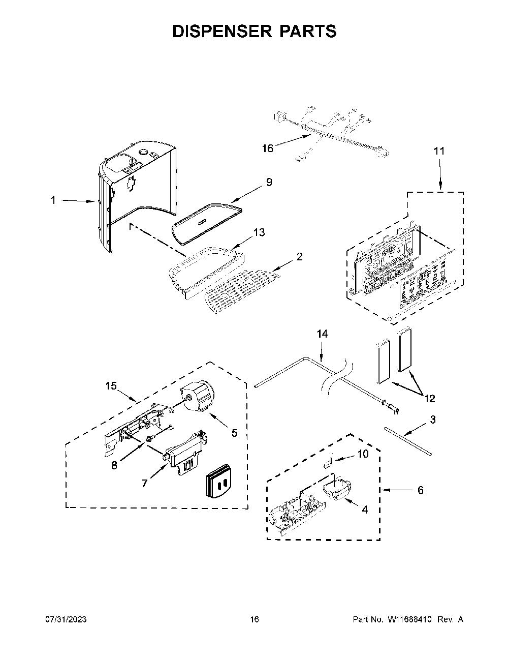 Dispenser Parts Diagram and Parts List for KRSF705HBS05  KitchenAid Refrigerator