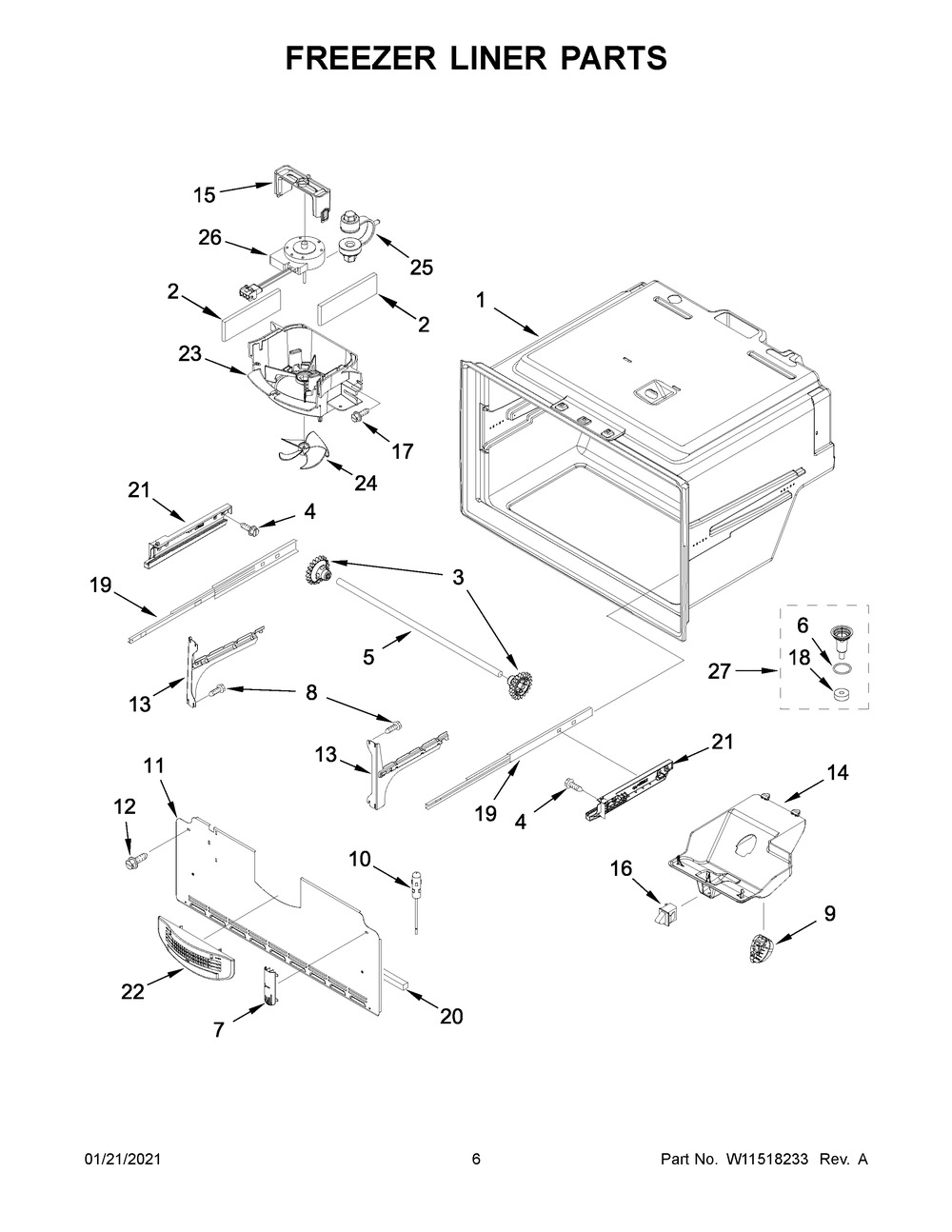Freezer Liner Parts Diagram and Parts List for WRX735SDHV03  Whirlpool Refrigerator