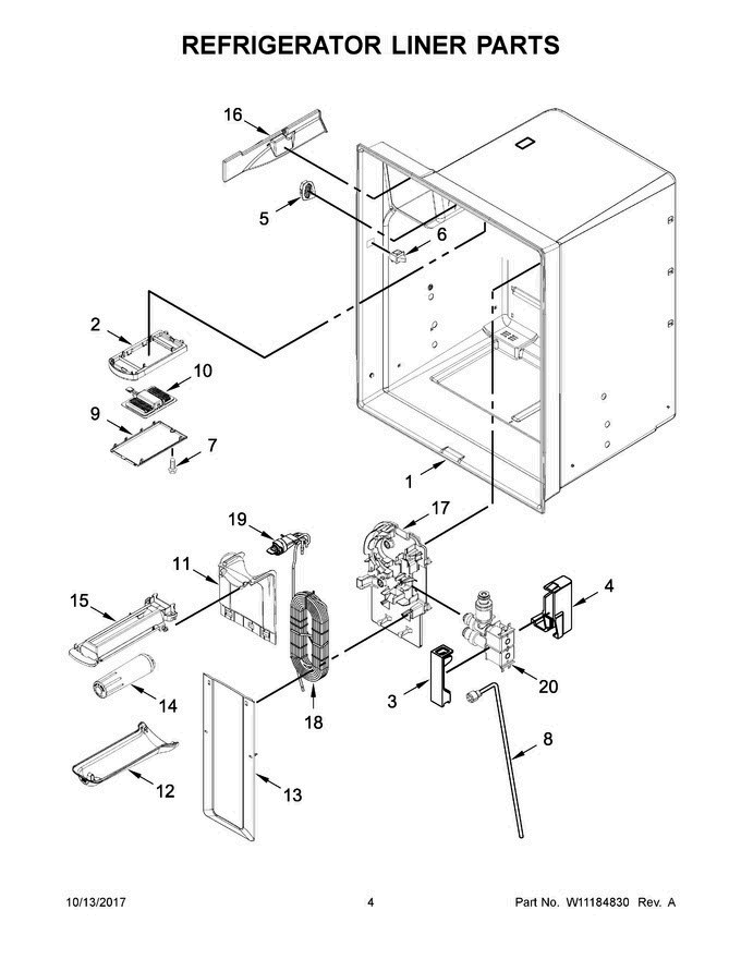 03 - Refrigerator Liner Parts Diagram and Parts List for WRF555SDFZ05  Whirlpool Refrigerator