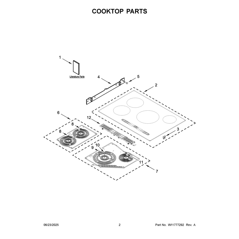 Cooktop Parts Diagram and Parts List for WCIT7030SB00  Whirlpool Cooktop
