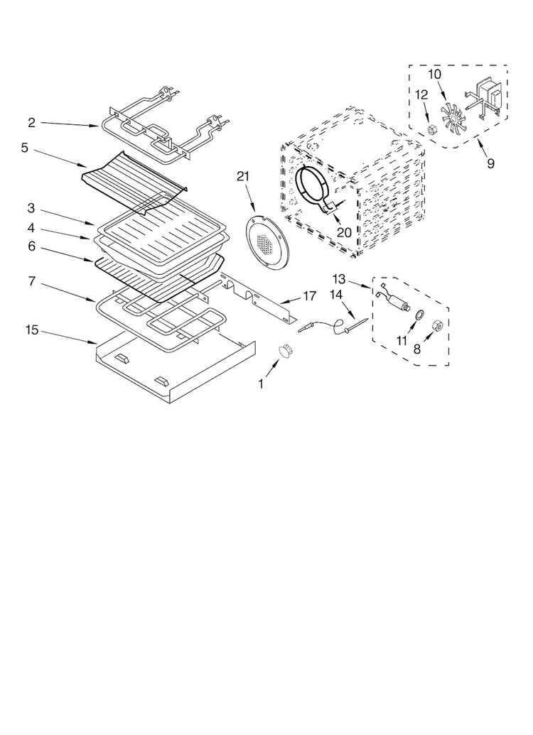 Internal Oven Diagram and Parts List for KEBC208KSS00  KitchenAid Wall Oven