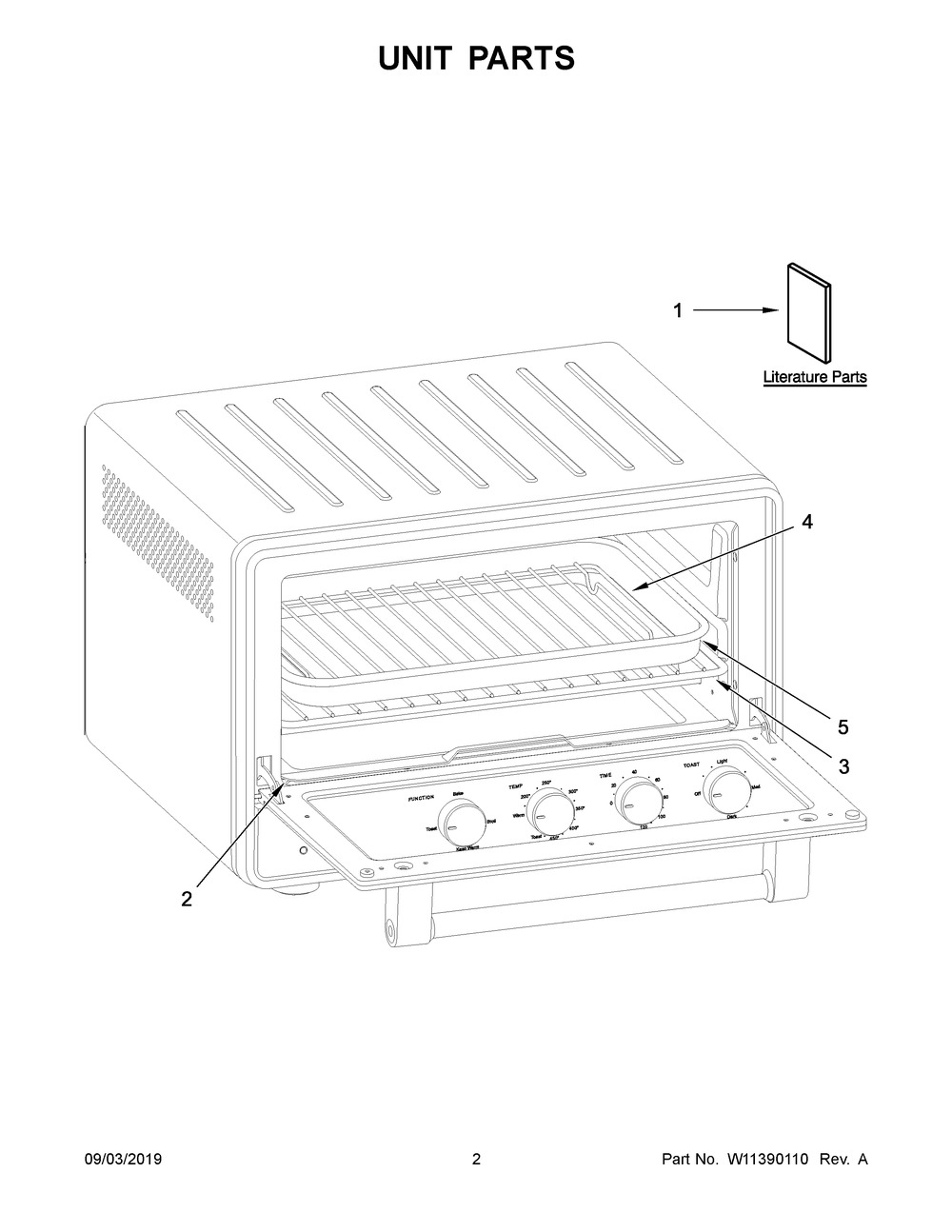 Unit Parts Diagram and Parts List for KCO213BM0  Whirlpool Toaster Oven