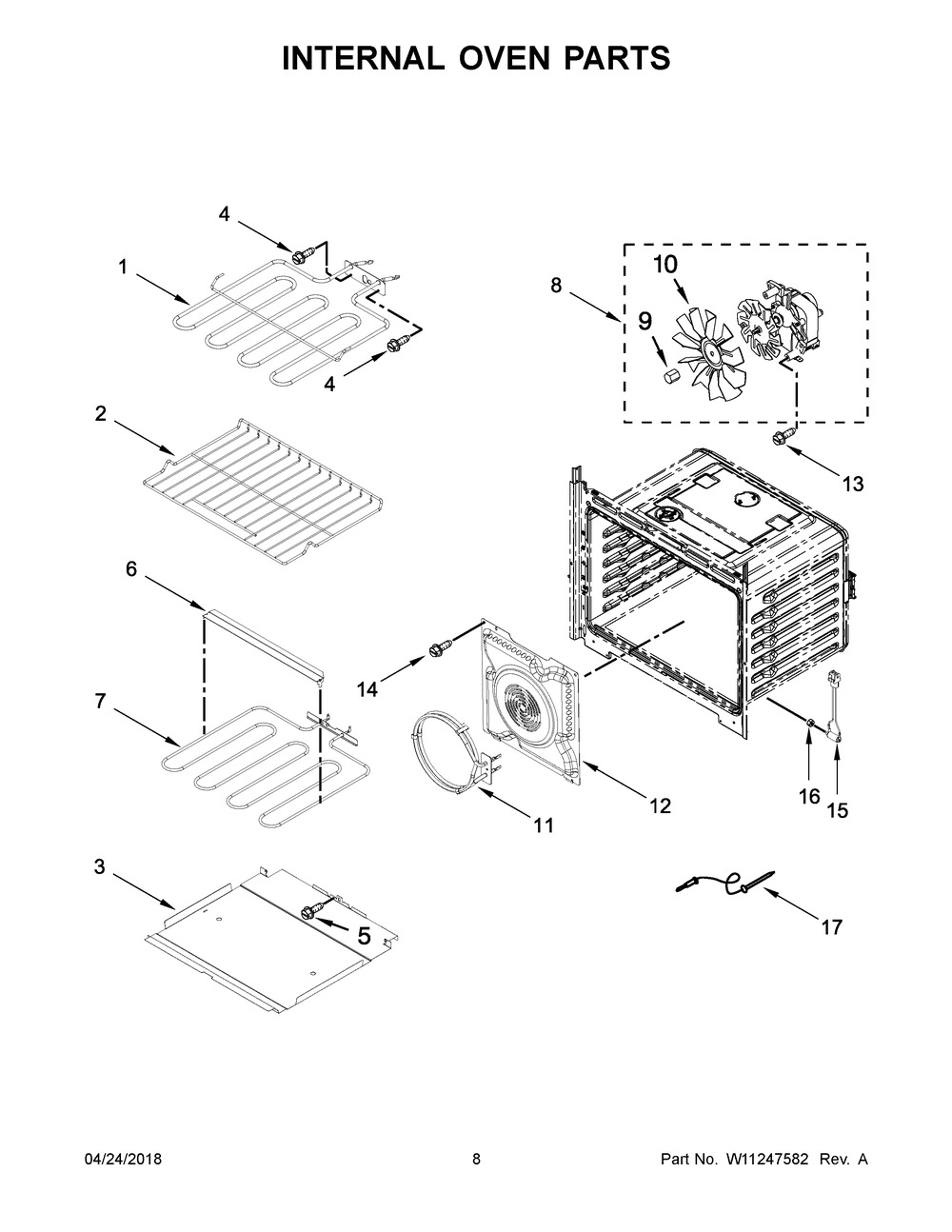 Internal Oven Parts Diagram and Parts List for WOSA2EC0HZ01  Whirlpool Wall Oven