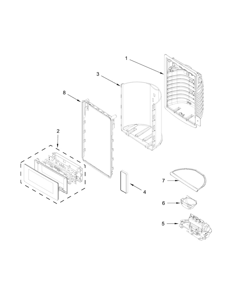 Dispenser Front Parts Diagram and Parts List for WRF989SDAE03  Whirlpool Refrigerator
