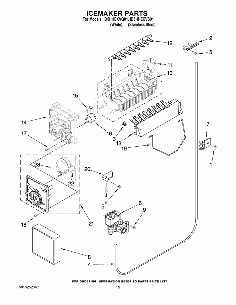 ICEMAKER PARTS Diagram and Parts List for ID5HHEXVS01  Whirlpool Refrigerator