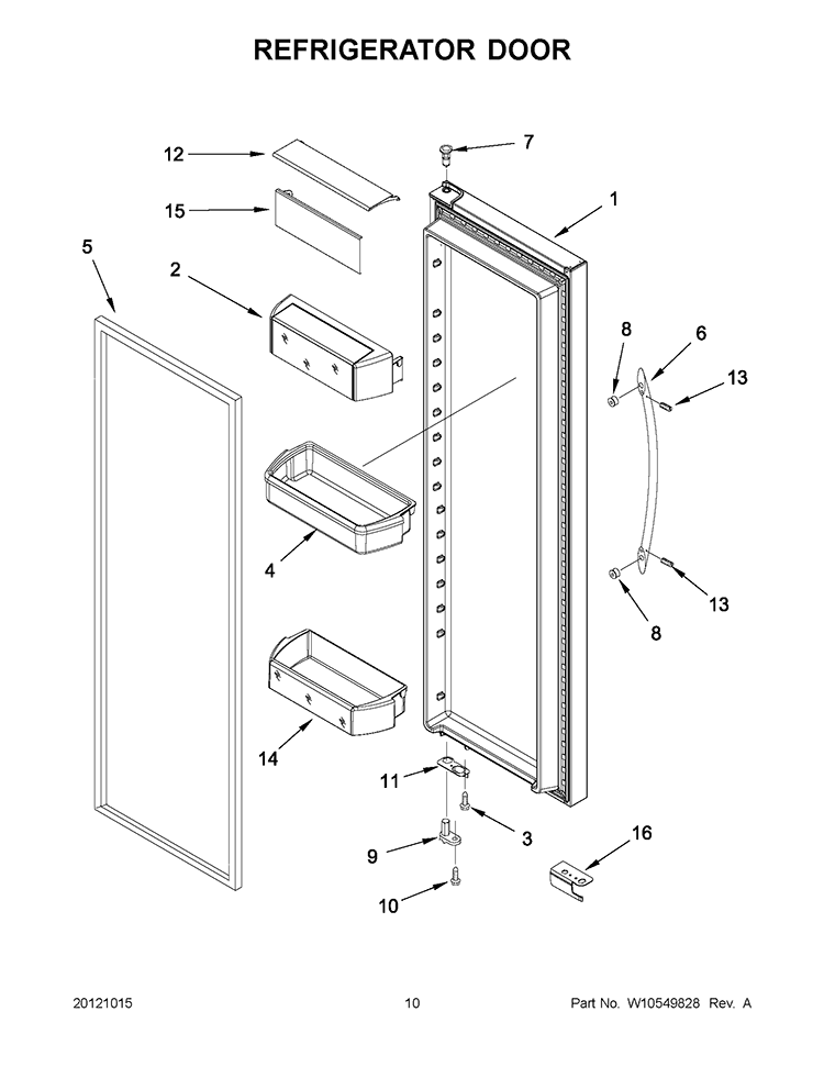 REFRIGERATOR DOOR Diagram and Parts List for 6ISC21N4AF00  Whirlpool Refrigerator