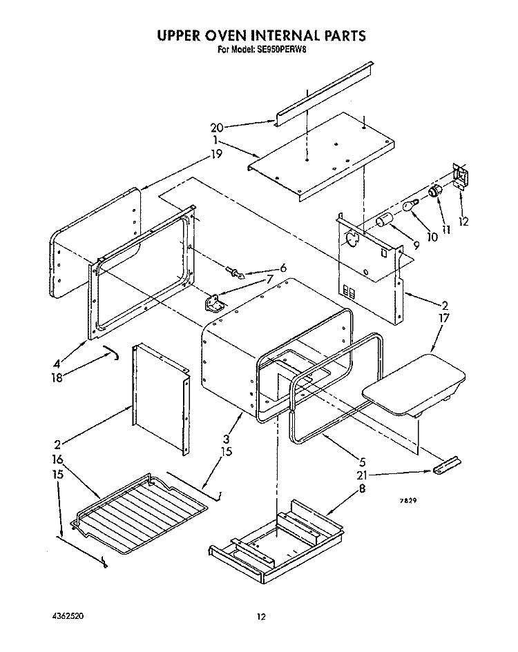 UPPER OVEN INTERNAL, LIT/OPTIONAL Diagram and Parts List for SE950PERW8  Whirlpool Range