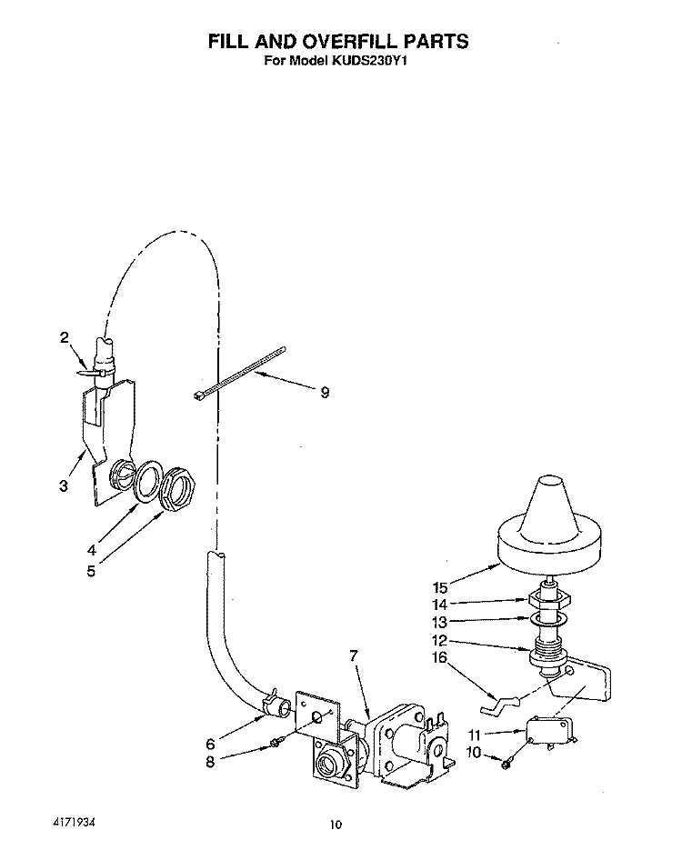 FILL AND OVERFILL Diagram and Parts List for KUDS230Y1  KitchenAid Dishwasher