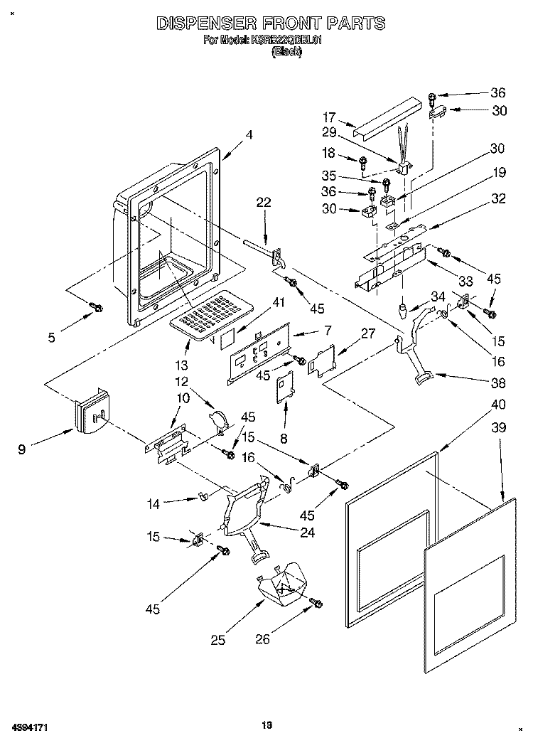 DISPENSER FRONT Diagram and Parts List for KSRB22QDBL01  KitchenAid Refrigerator
