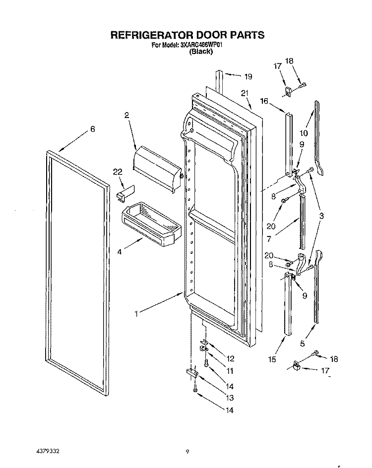 REFRIGERATOR DOOR Diagram and Parts List for 3XARG486WP01  Whirlpool Refrigerator