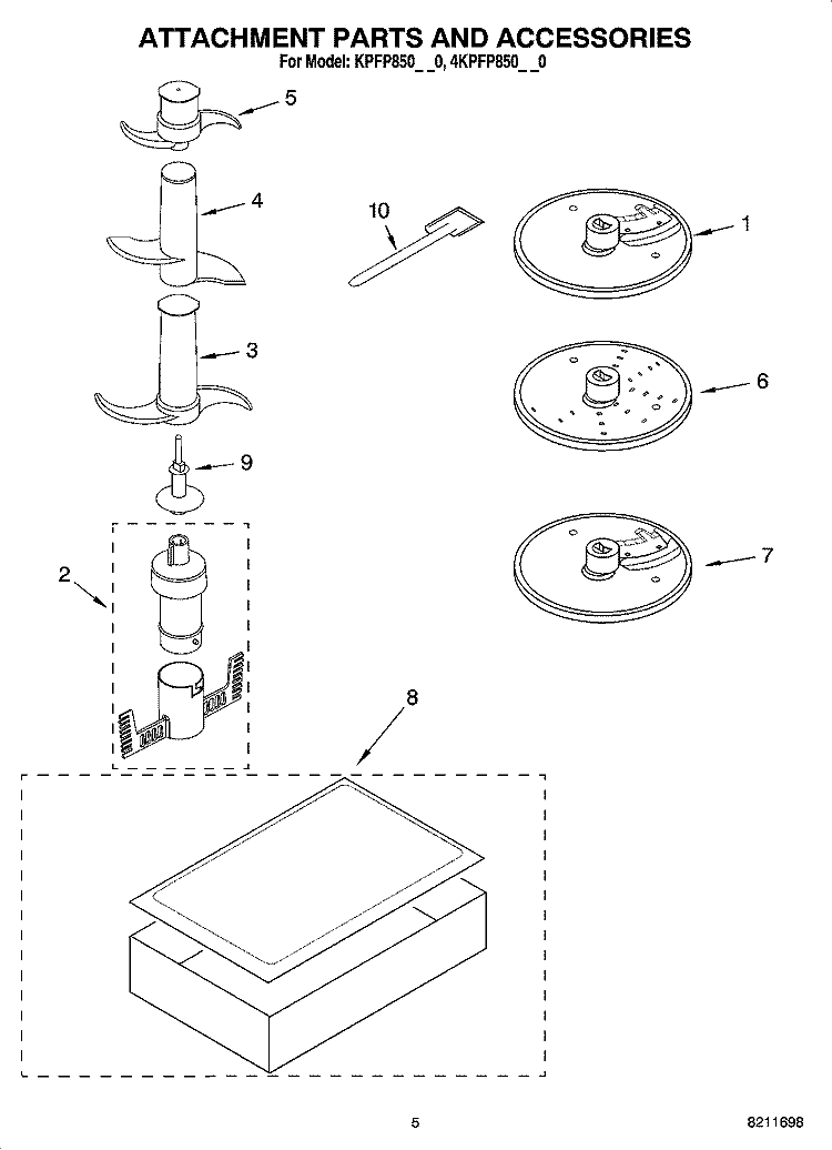 ATTACHMENT PARTS AND ACCESSORIES Diagram and Parts List for 4KPFP850PM0  KitchenAid Food Processor
