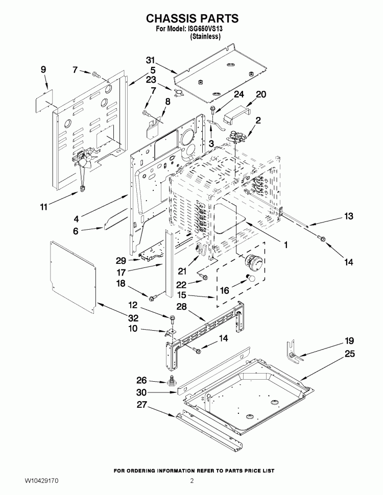 CHASSIS PARTS Diagram and Parts List for ISG650VS13  Whirlpool Range