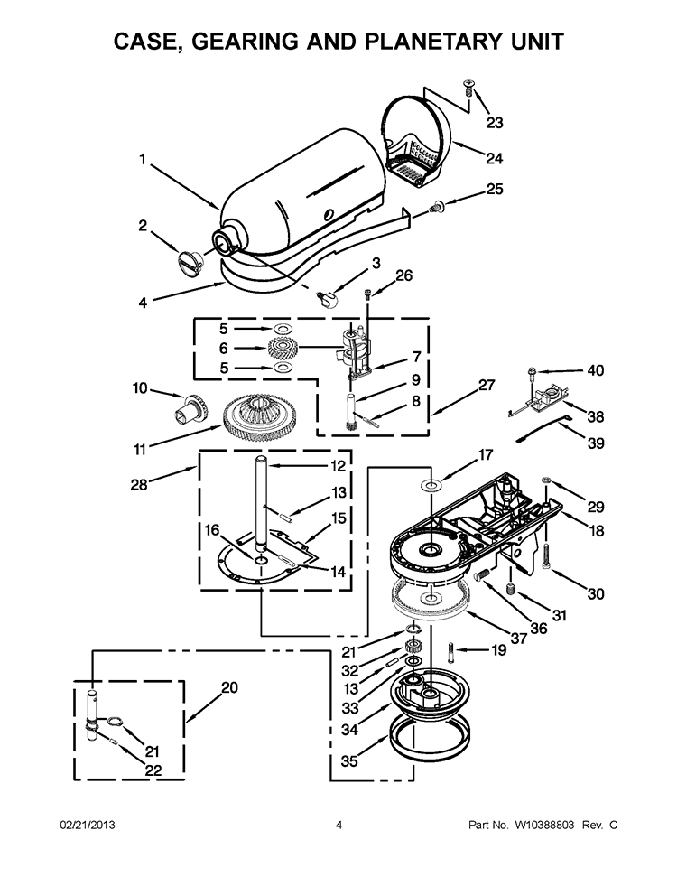 CASE, GEARING AND PLANETARY UNIT Diagram and Parts List for 5KSM160PSAAC0  KitchenAid Mixer