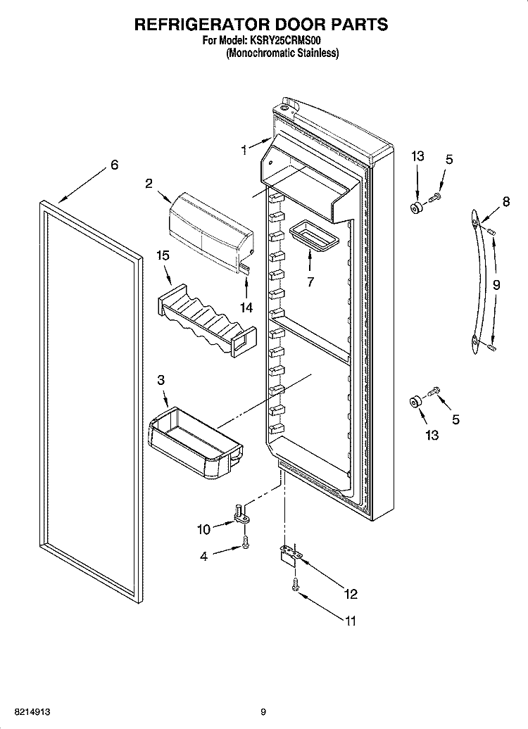 REFRIGERATOR DOOR PARTS Diagram and Parts List for KSRY25CRMS00  KitchenAid Refrigerator